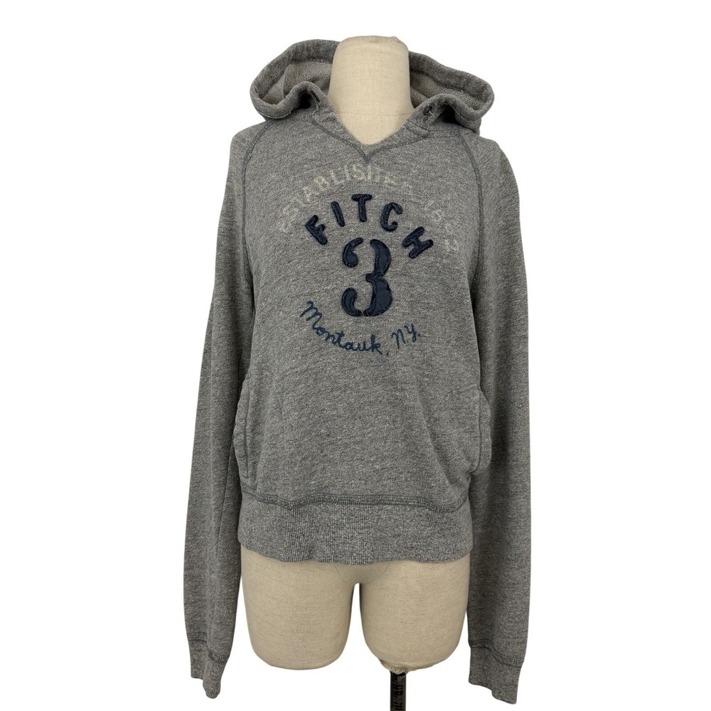 Vintage Y2K Abercrombie & Fitch Hoodie Sweater Sz M/L Gray Spellout Pullover